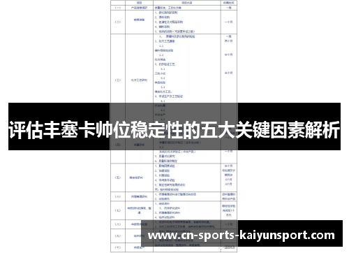 评估丰塞卡帅位稳定性的五大关键因素解析